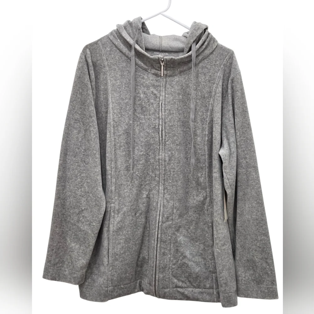 Jones New York Sport Velour Hoodie Gray Zip Front SZ 1X - Picture 1 of 15